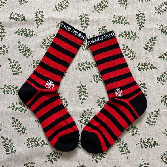 Chrome Hearts Black And Red Striped Sports Socks - Picture 3 of 5
